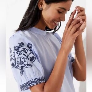 ANN TAYLOR LOFT EMBROIDERED PUFF SLEEVE TOP sz Med.